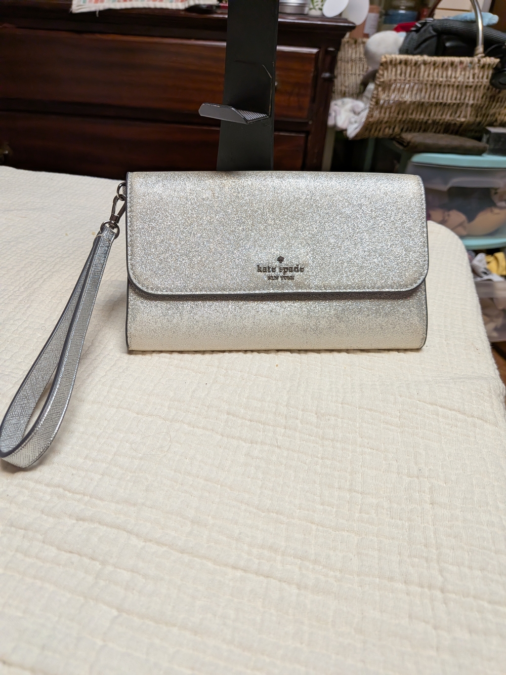 Kate Spade Silver Glitter Wristlet Clutch